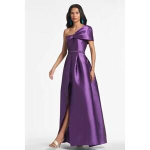 Sachin & Babi Womens Violet Deliah Flared One-Shoulder Gown Beaded Size 0